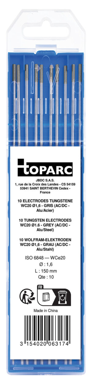GYS 10 ELECTRODES - TUNGSTEN WC20 Ø1.6 - GREY (AC/DC - ALUMI