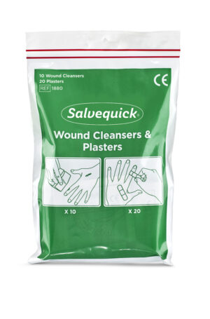 Salvequick Sårvask (10 st) og Salvequick Plaster (20 st)