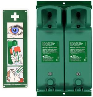 Veggholder til 2 st Øyedusjflaske 500 ml inkl instruksjonssk