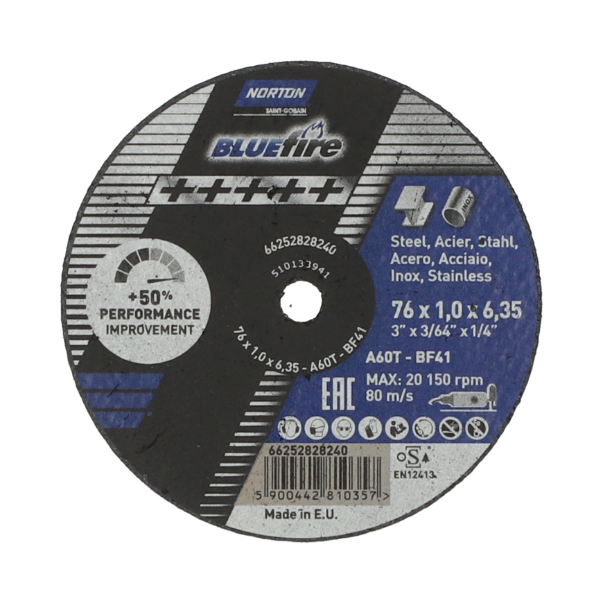 Norton Kappeskive Blue Fire Inox Nor A60t 76x1,0x6,35 T41