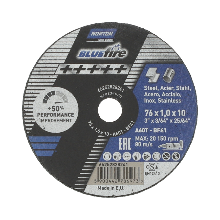 Norton Kappeskive Blue Fire Inox Nor A60t 76x1,0x10,0 T41