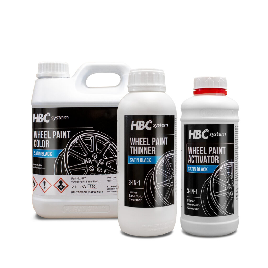 HBC Wheel Paint - Satin Black - 3 in 1 product - 4 liter kit