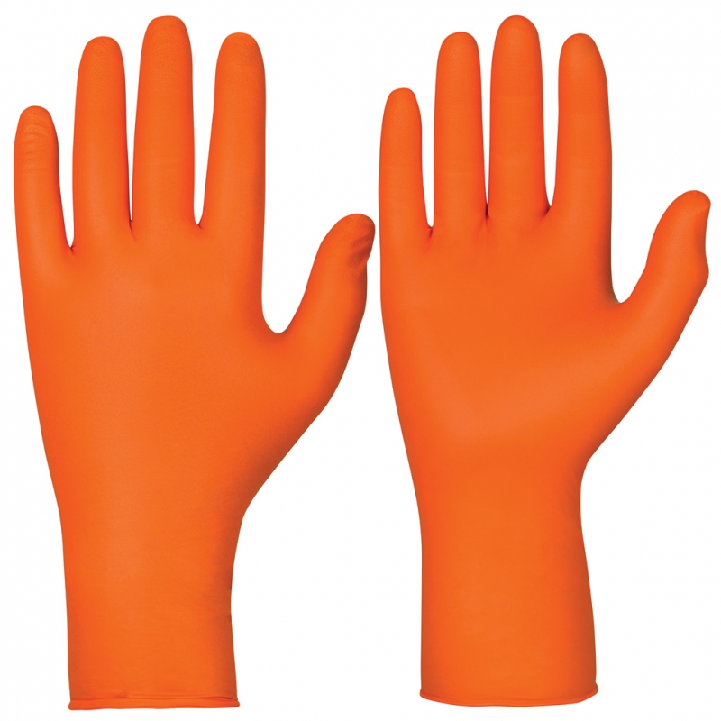 Hanske engangs nitril Orange, lang mansjett.