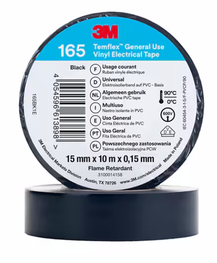 3M Temflex , Elektrotape, Standard, Sort 15mm x 10m